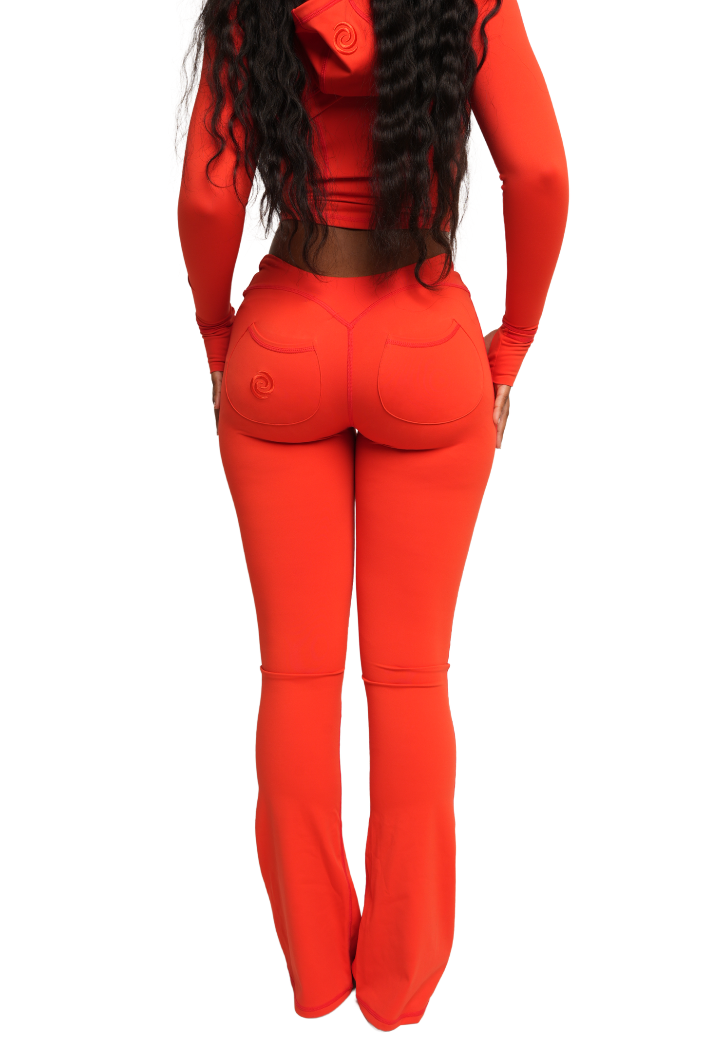 elastic-girl™ dip cut flare pant (goji berry)