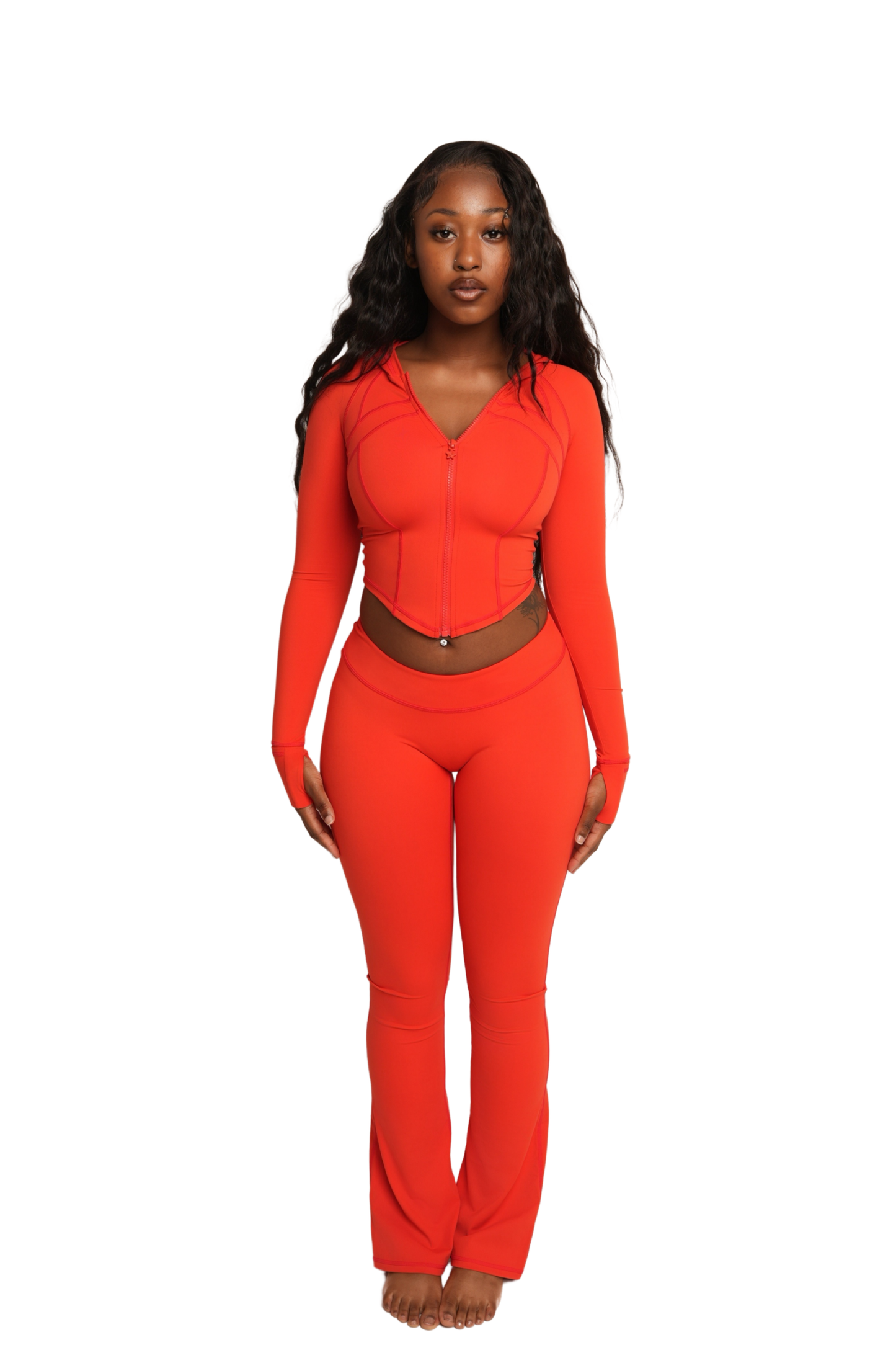 elastic-girl™ dip cut flare pant (goji berry)