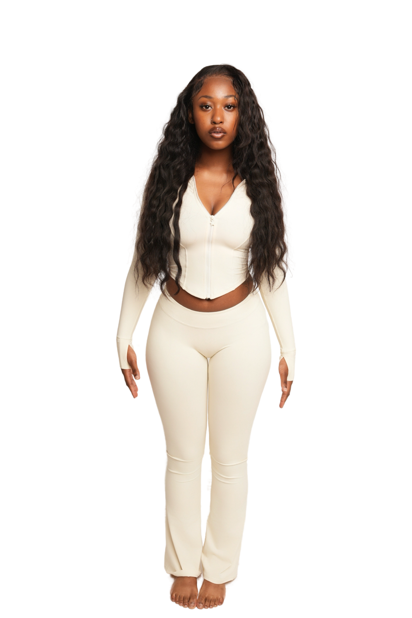 elastic-girl™ dip cut flare pant (tofu)