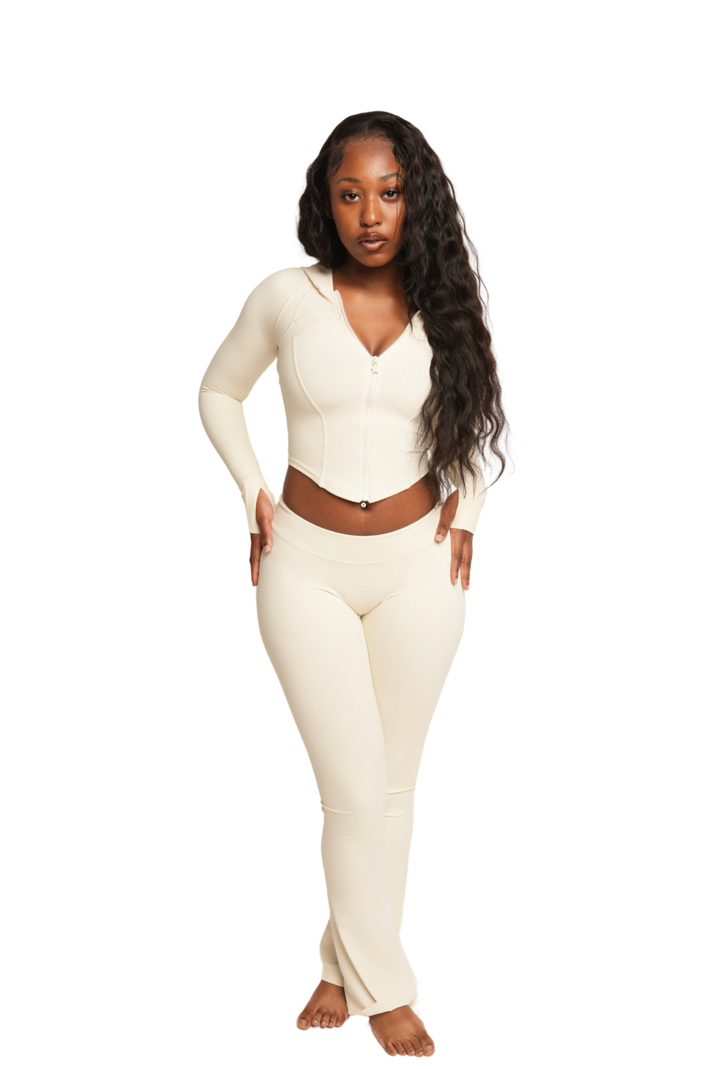 elastic-girl™ dip cut flare pant (tofu)