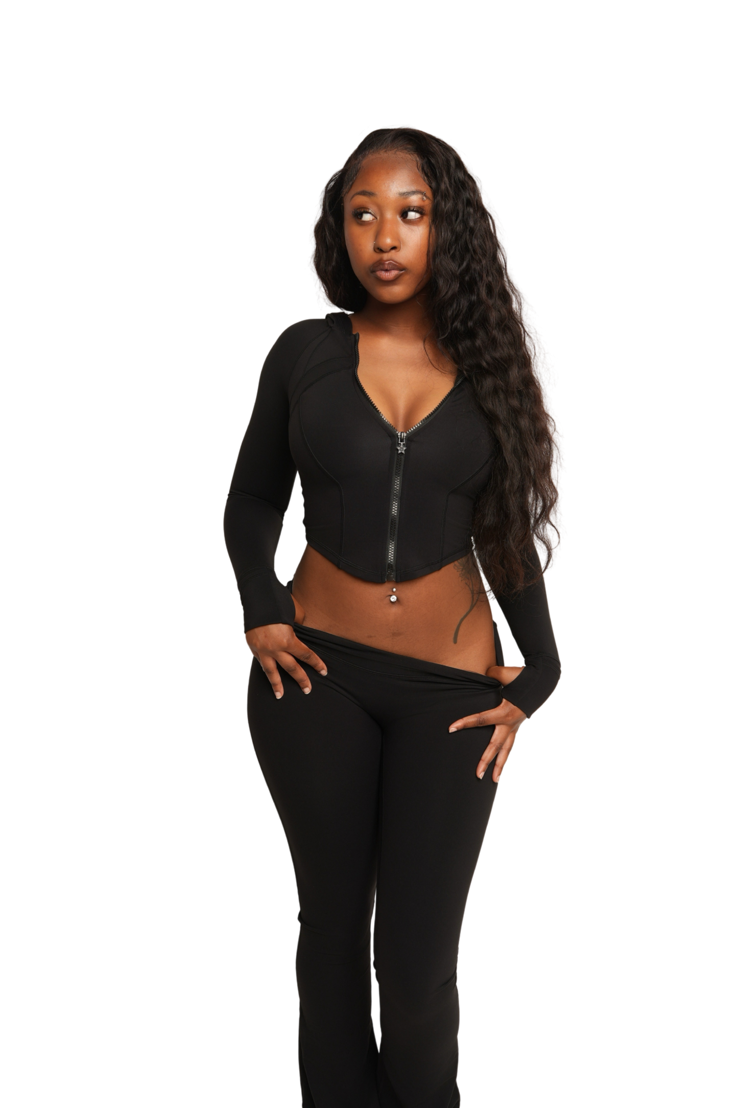 elastic-girl™ dip cut flare pant (panther)