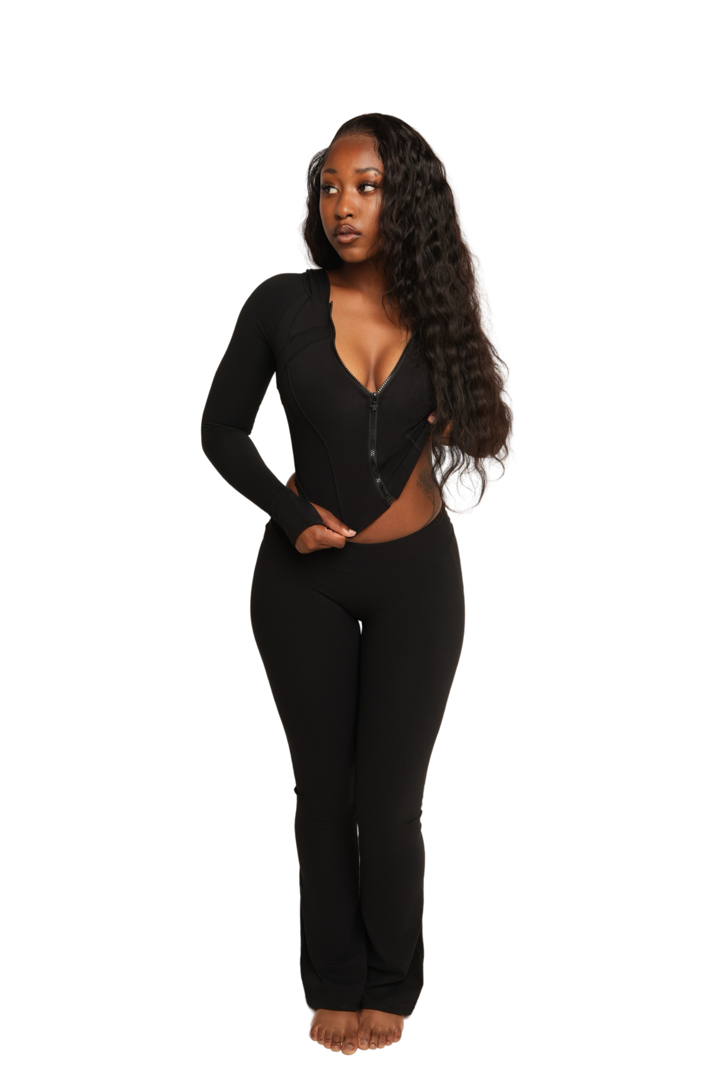 elastic-girl™ dip cut flare pant (panther)
