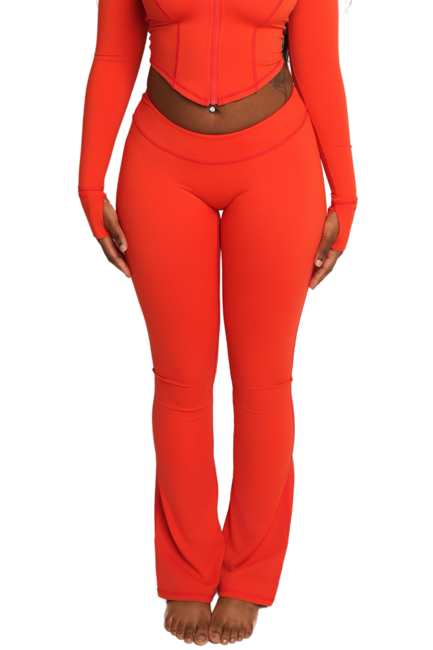 elastic-girl™ dip cut flare pant (goji berry)
