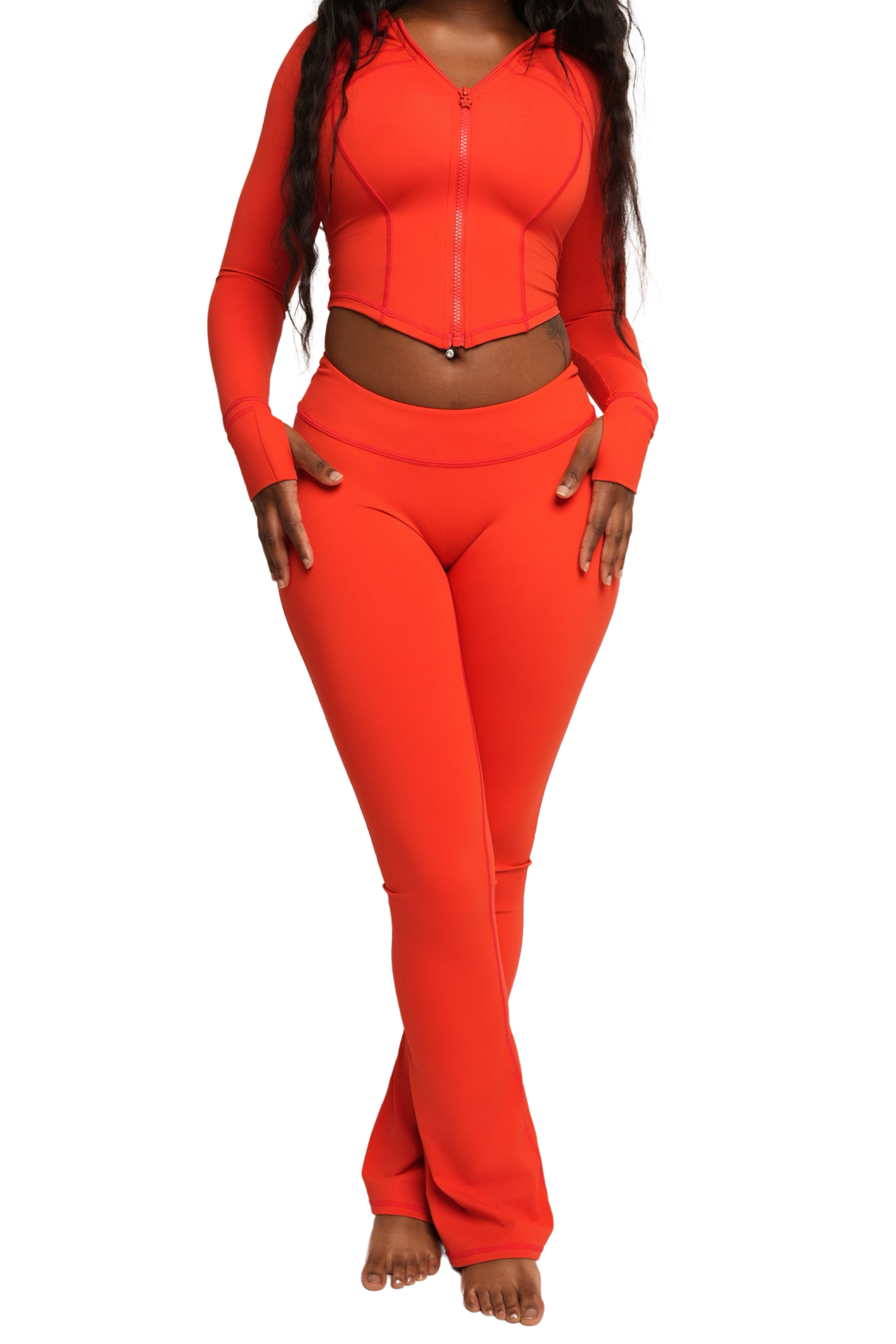 elastic-girl™ dip cut flare pant (goji berry)